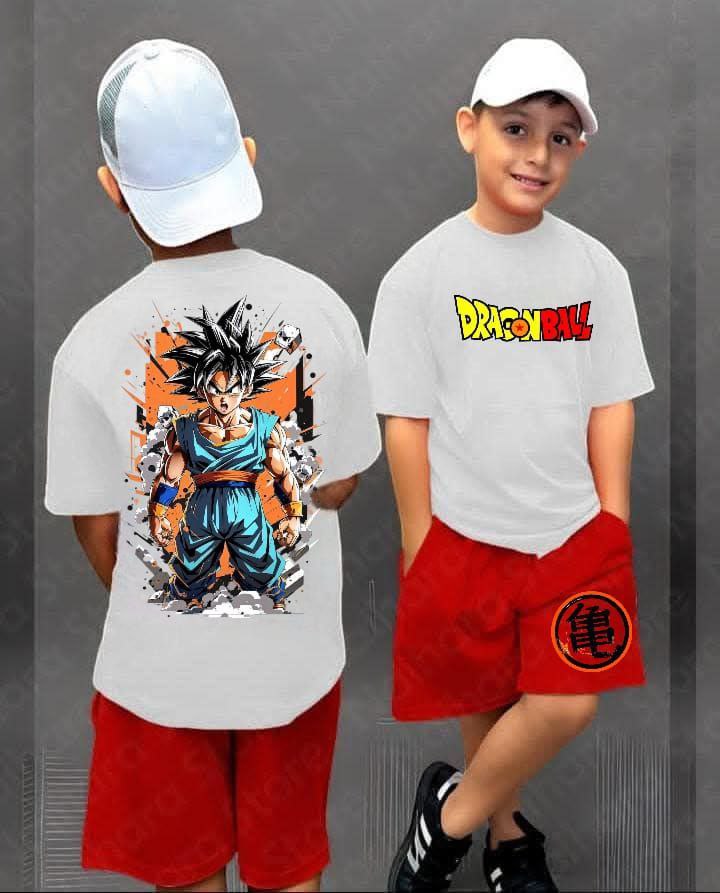 Kids’ Dragon Ball Printed T-Shirt & Shorts Set – Anime Goku Outfit for Boys