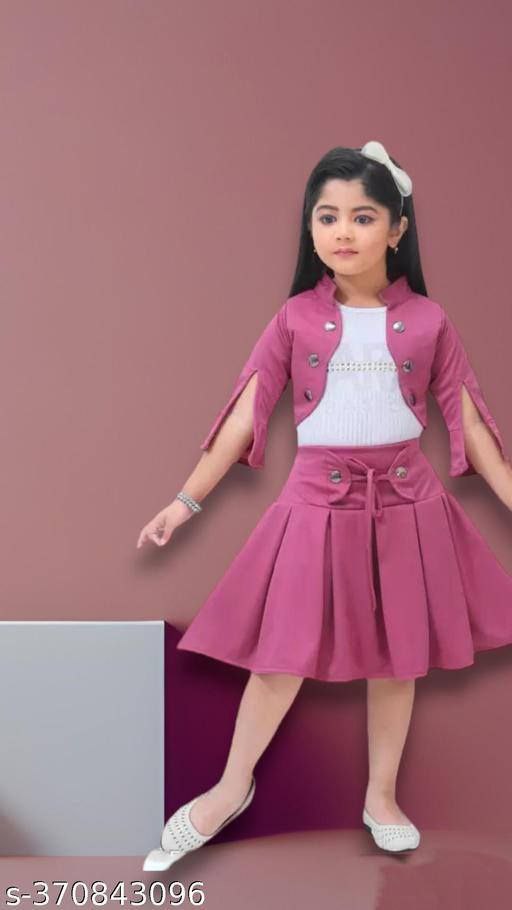 Stylish Pink Jacket & Skirt Set for Girls | Trendy Party Wear Outfit with White Inner Top
