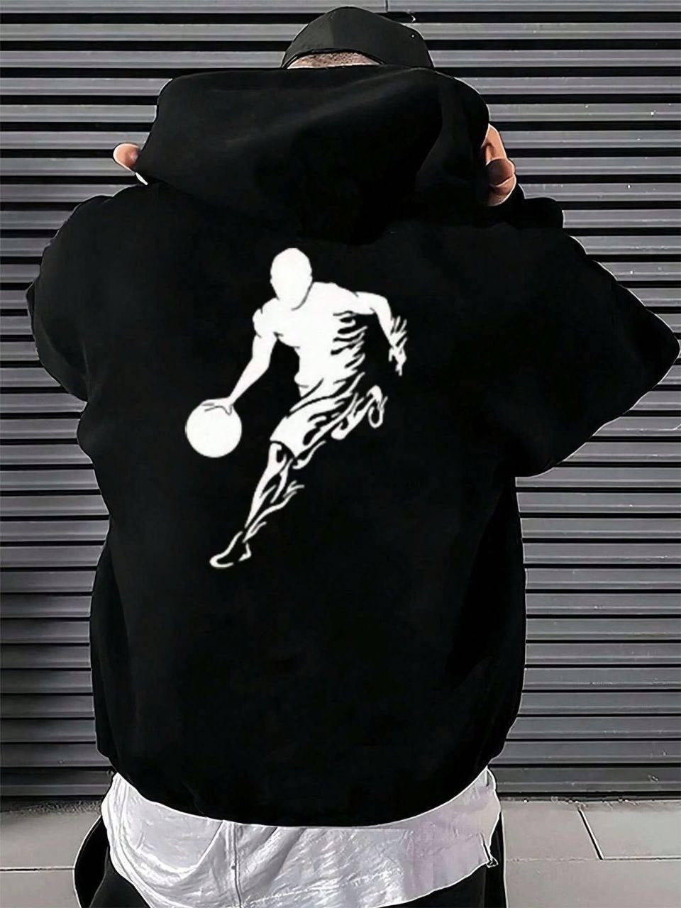 Men’s Stylish Black Hoodie with Basketball Player Print | Trendy Casual Sportswear Pullover